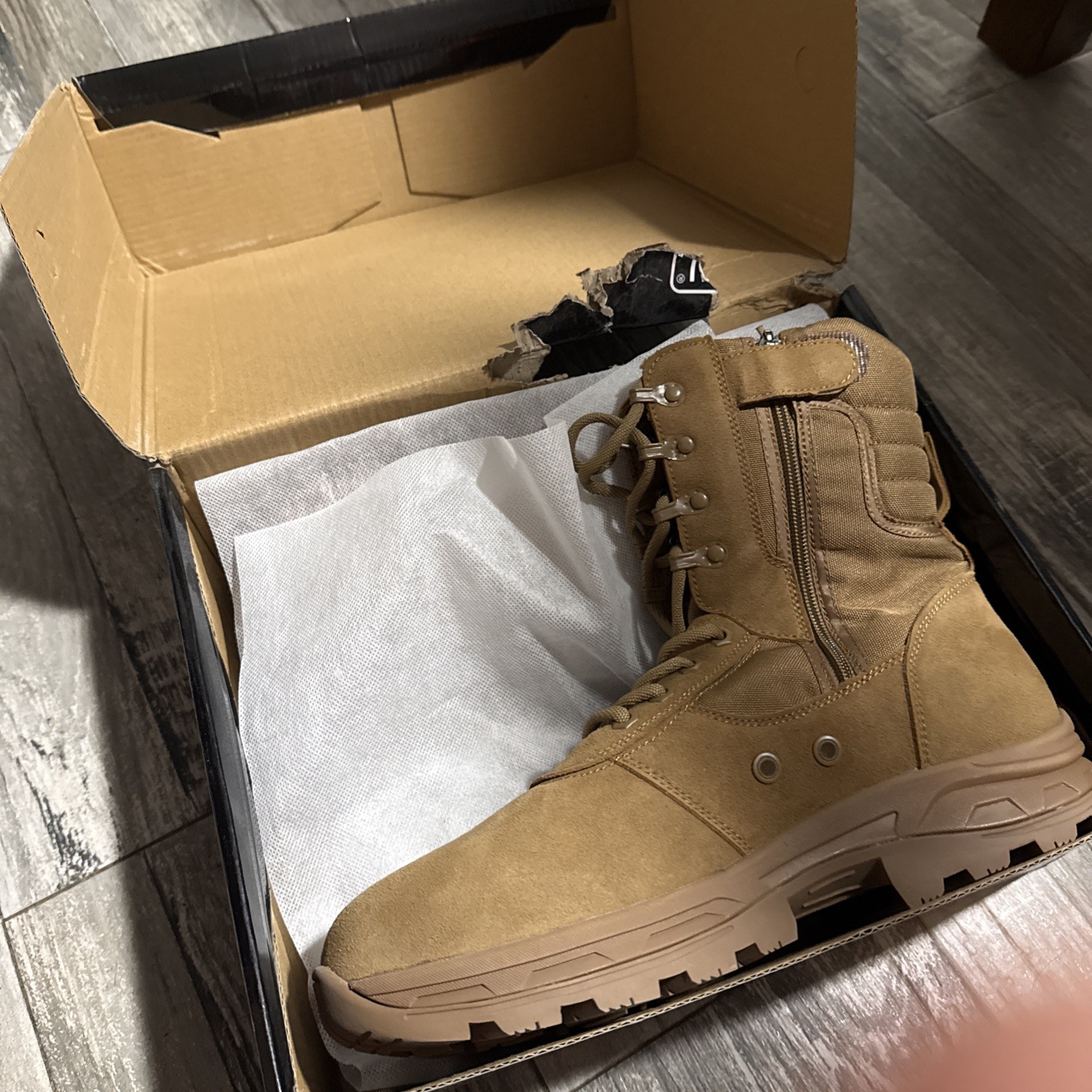 IODSON Lightweight Men's Military Tactical Boots with Side Zipper, Sz ...