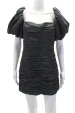 Rhode Womens Textured Print Puff Sleeve Off Shoulder Mini Dress Black Size 0