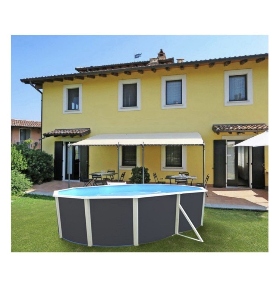 Piscina Desmontable de Acero Ovalada con pared color antracita.