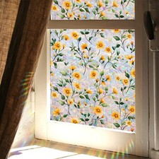 Window Film, Decorative Rainbow Yellow Flowers Stained Static Glass Window Cl...