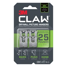 3M CLAW Drywall Picture Hangers [25 lbs.]: 4-pack (Silver)