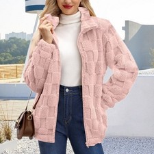 UK Womens Teddy Bear Fleece Fur Warm Coat Winter Jacket Zip Up Outwear PLUS SIZE