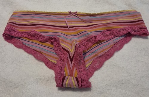 NEW Victoria's Secret Pink Striped Cotton Boyshort Panty Lace Trim Large 7