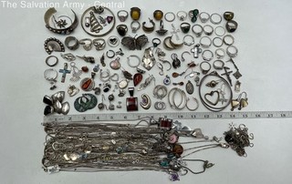 Assorted Sterling Silver Necklace Pendant And More Jewelry Mixed Lot 750g