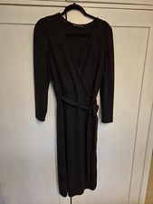 M & S Black Long Sleeve Faux Wrap Midi Dress Size 14 Worn Once