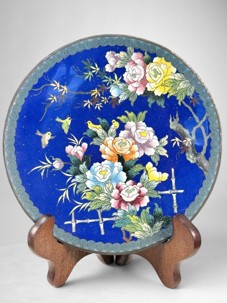 蓝色景泰蓝古董日本盘子| eBay