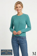 Ralph Lauren Polo Jeans Co. Long Sleeve Cable Knit Sweater Women MEDIUM Green