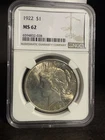 1922 Peace Dollar NGC MS 62 $1 Silver Coin Philadelphia Mint