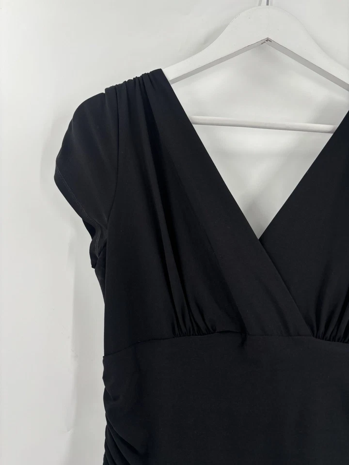 Vintage SL Fashions Dress Womens 14 Black 90s Floral Pleated V Neck Sleeveless - Image 3 of 4