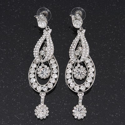Rhodinierte Diamanten ''Let Me Count the Ways'' Chandelier Ohrringe - 8,5 cm