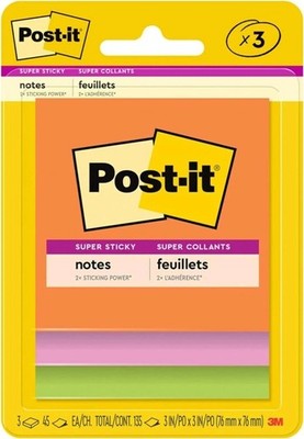Post-it Super Sticky Notes, 3 Sticky Note Pads, 3 x 3 in., School Supplies for S