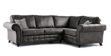 New Oakland Suede Leather 2c1 Corner Sofa Charcoal Black
