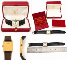 Cartier Tank Louis 18K Yellow Gold Quartz Watch Black Alligator Strap Box Papers