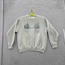 VINTAGE California Men Sweatshirt LARGE Green Made In USA 90s Trees Mountain