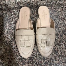 Kate Spade Berkeley Slides Pebbled Leather Loafers Mules Taupe Tassles 8