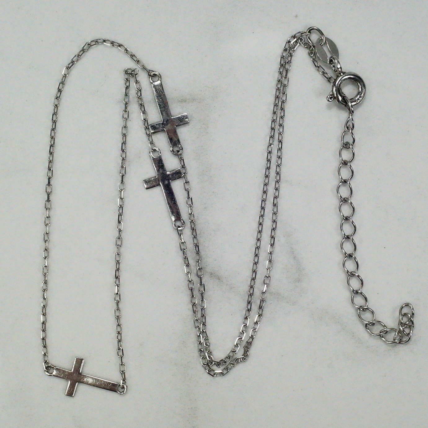 Sterling Silver Cable Chain Three Simplex Crosses… - image 2