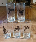 5 Vintage Game Birds Silver Rimmed Drink Glasses Federal Glass 12oz EUC