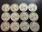12 Lot 1950s 90% Washington Silver Quarter Dollar Coins Good+ Condition