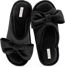 Women'S Open-Toe Bow Slippers Memory Foam Non-Slip Indoor  Machine Washable,Bow