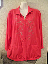 CHICO'S ZENERGY Sz 2 Hot Coral/Orange Sparkle Front 3/4 Slve Zip Stretch Jacket