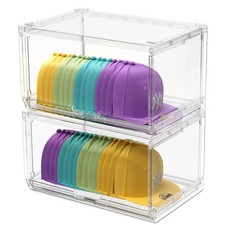 2 Pack Large Hat Organizer Box, Stackable Clear Baseball Caps Holder Box Cont...