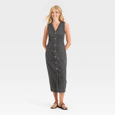Women Denim Button-Down Ankle Dress - Universal Thread Black Wash 6