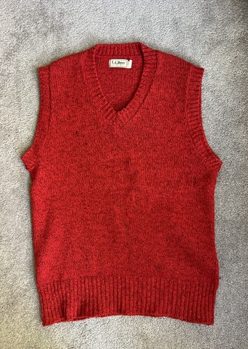 L.L.Bean, Vintage L.L.Bean Men’s Wool V-Neck Sweater Vest - Red - Medium - 1970s