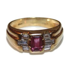 Vintage Gorgeous Natural Ruby 18k Yellow Ring Diamond Size 7 Fine Jewelry Signet