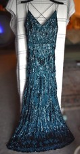Windsor Teal Sequin Dress Sz Large Strappy Back Sleeveless