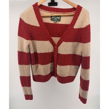 American Eagle Outfitters Striped Cardigan Sweater Red Beige V Neck Size M