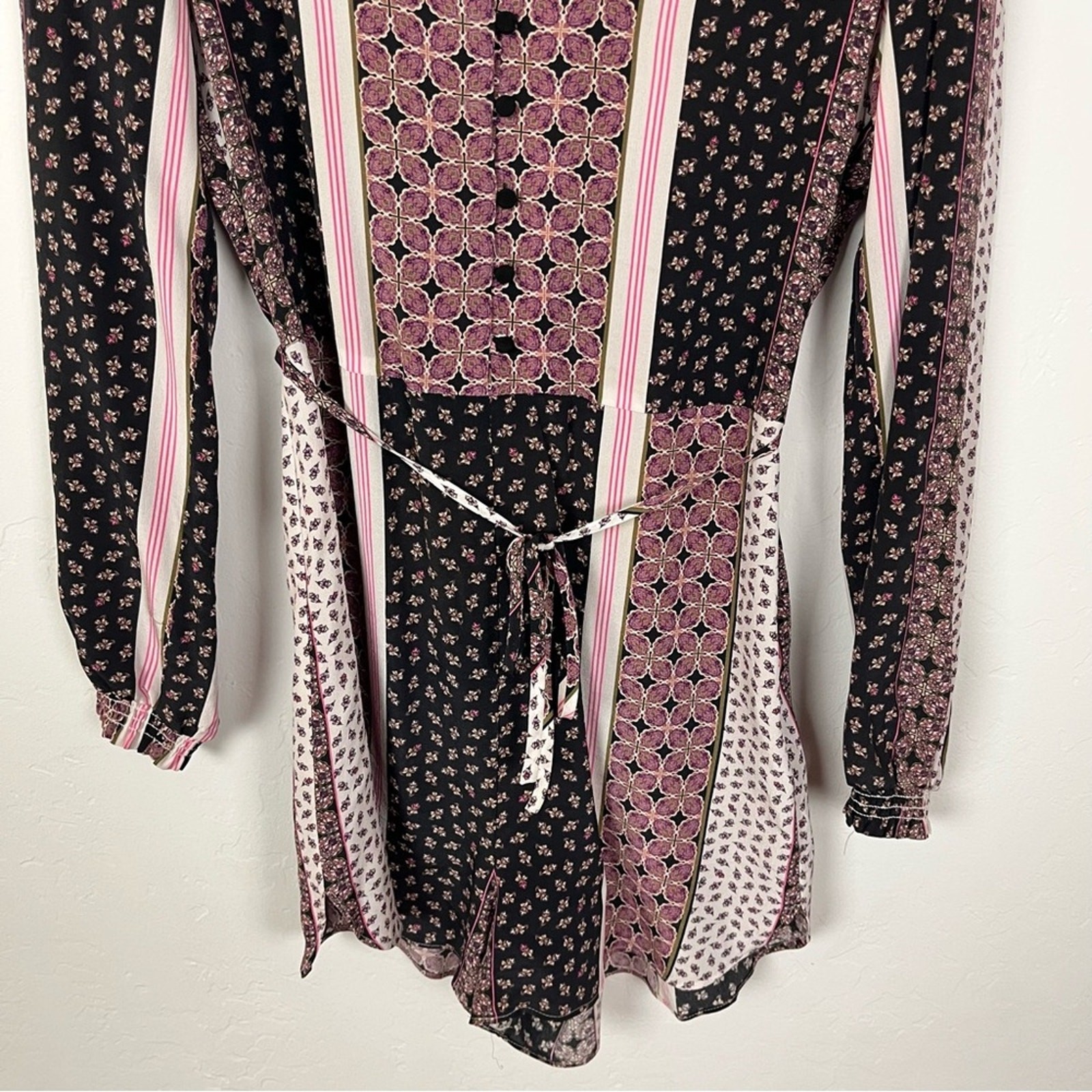 Intermix Purple Pattern Silk Drawstring Romper Si… - image 4