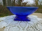 L.E. Smith Antique 1950s Art Deco Cobalt Blue Depression Glass Style Footed Bowl