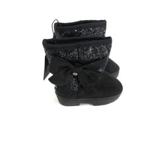 Bebe Girls Black Glitter Bow Winter Boots Size 8 Faux Suede NWT 48