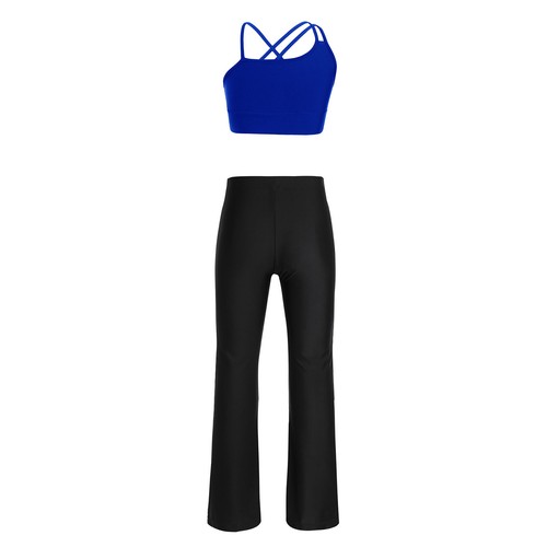 Kids Girls Crop Top Straps Outfit Back Open Set Vest Sportwear Trousers Pant - Picture 32 of 49