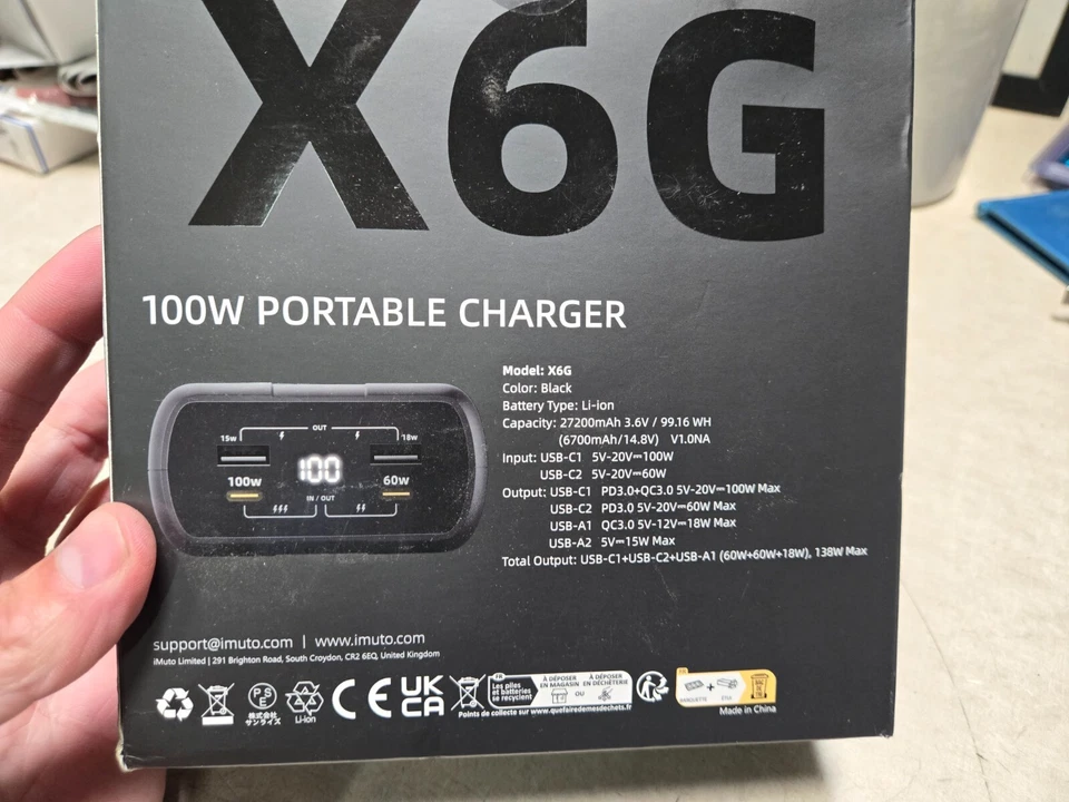 Cargador Portátil Para Macbook Pro/Air, Banco de Alimentación 100W con Cargador USB-C de 90W Foto 2 de 4