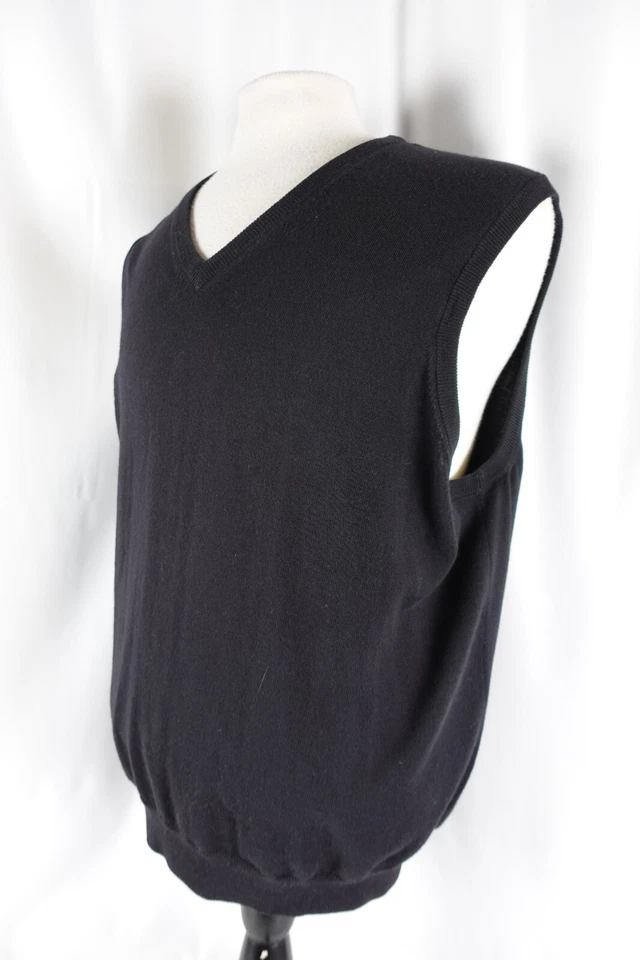 Chaleco Bloomingdale's Para Hombres Talla XL Cuello en V Negro Tejido Pullover Informal Lana Merino Foto 4 de 4