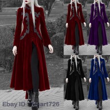 Women Medieval Renaissance Gothic Punk Lace Retro Long Dress Tuxedo Coat S-5XL