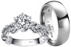 His And Hers Titanium/925 Sterling Silver Wedding Engagement Ring Band Set