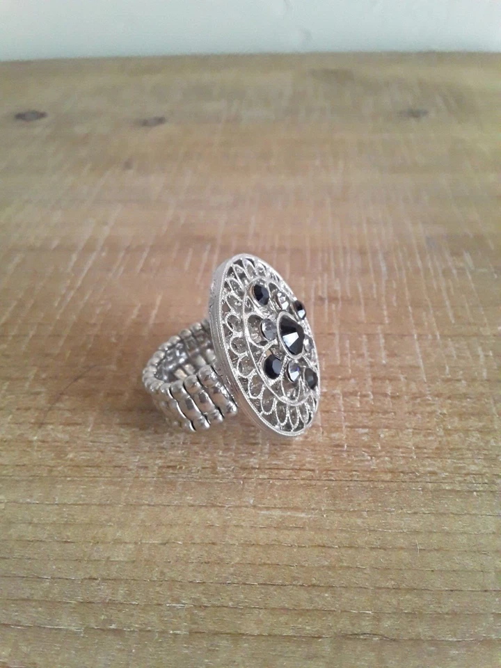 Anillo elástico negro y plata 1928 nuevo Foto 4 de 4