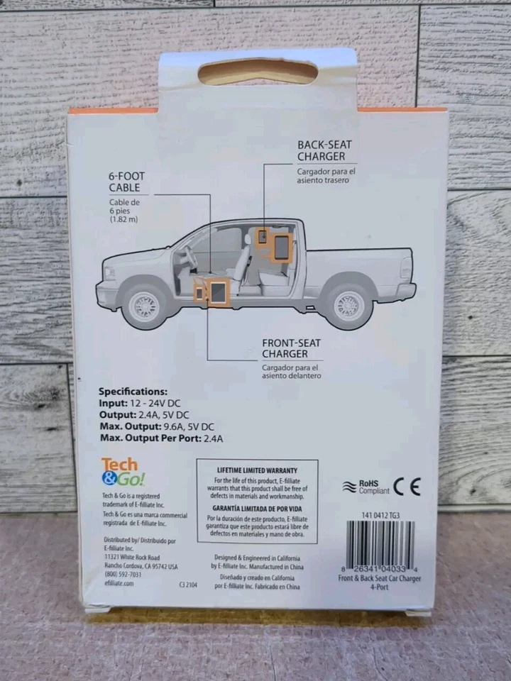 Tech and Go 9.6 Amp 4-Port Front and Back Seat Charger - Image 2 of 3