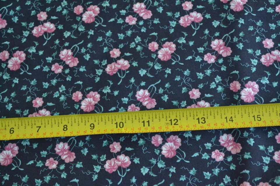 17" Long, Vintage, 1991, Pink Green Black Floral Cotton, Fabric Traditions, N483 - Image 2 of 4
