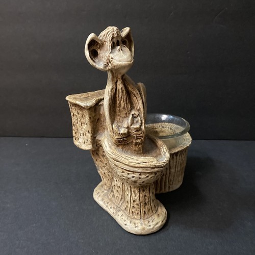 Vintage Trinket/Votive Holder Cheeky Monkey On Toilet Figurine Signed Ricardo - Picture 2 of 12