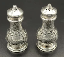 Pair Of Gorham Repousse Sterling Silver Salt & Pepper Shakers Art Nouveau