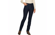Susan Graver Petite Stretch Denim Straight Leg Pull-On Jeans Indigo P8 A297164 J