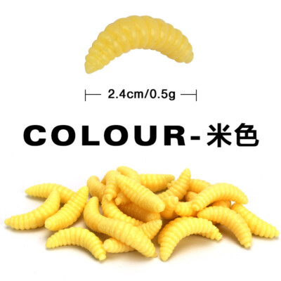 100pcs Grubs Soft Wax Worm Ice Fishing Lure Maggot Bait Crappie Panfish Bream