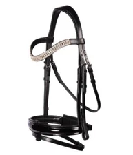 Dressage Bridle With 5 Row Clear Crystal Browband & Patent Noseband For Horse.