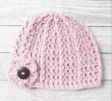 handmade crochet baby flower hat beanie newborn 0-3 months girls soft pink