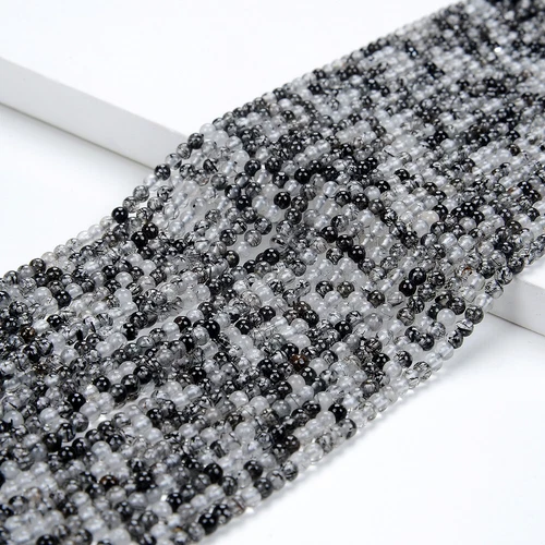 Natural Black Tourmaline Rutilated Quartz AAA Round 2MM 3MM Beads 15 Inch (P63) - Bild 3 von 3