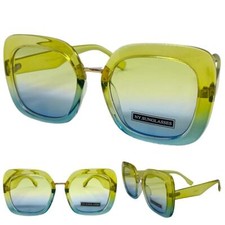 Oversize Classic Vintage Retro Style SUNGLASSES Large Square Yellow  Blue Frame