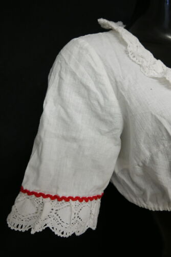 Gr.36 Dirndlbluse weiß Bluse für Dirndl Baumwolle mit Spitze Borte B10951 - Bild 3 von 4